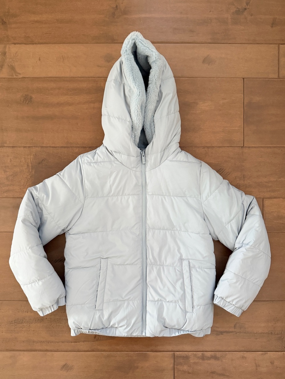 Abercrombie Kids Ultra Hooded Faux Fur-Lined Puffer Jacket Sky blue Girls 9/10